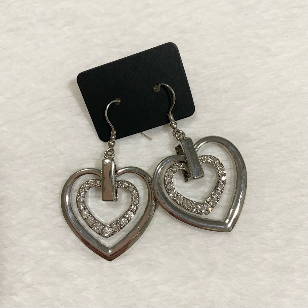 Silver Heart Shape Drop Dangle Earrings